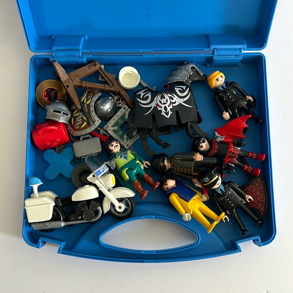 Vintage Playmobil Police Officer Motorcycles Criminal Figures Blue Case Toy Lot - Picture 1 of 6
